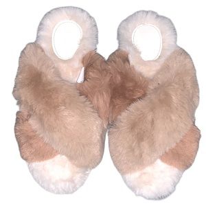 • Stars Above Slide Fluff Tan & Cream Slippers •
